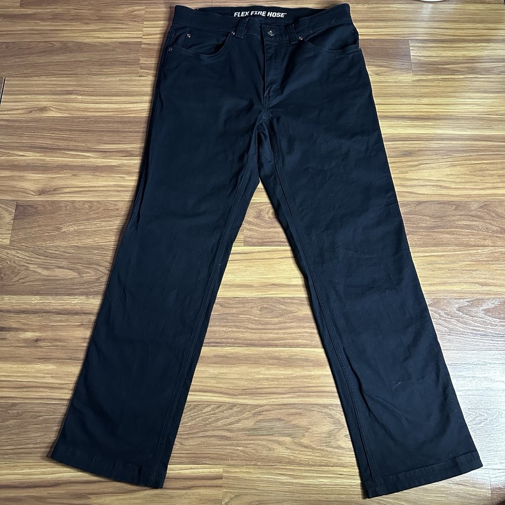 Duluth Trading Flex Fire Hose Pants Mens 32x30 Black Canvas Workwear Chino - Picture 2 of 13